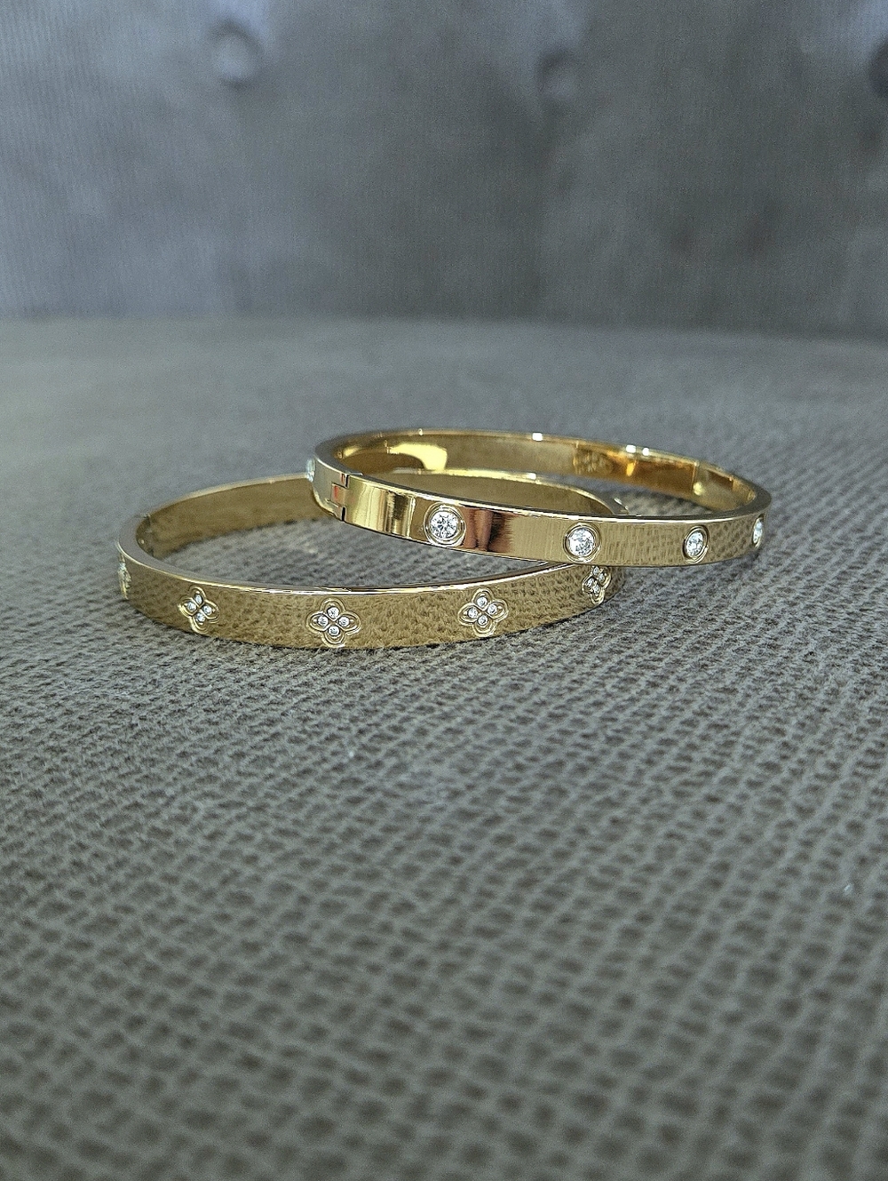 Set of Two✌️ Hinged Bangle Bracelets with Bezel Set Cubic Zirconias - NWOT